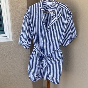 Amazon Navy and White Striped Casual Shirt